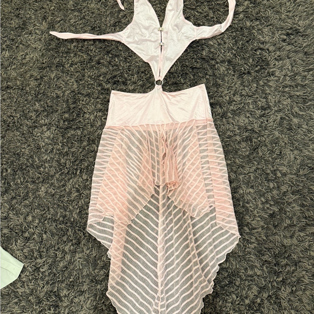 Pink Sheer Striped Halter Dress
